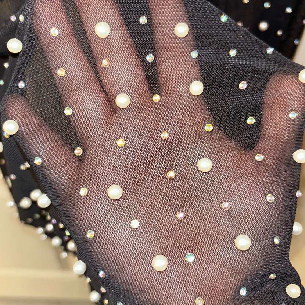 NWOT Elegant Black Sheer Dress with Pearl Detail - Picture 5 of 5